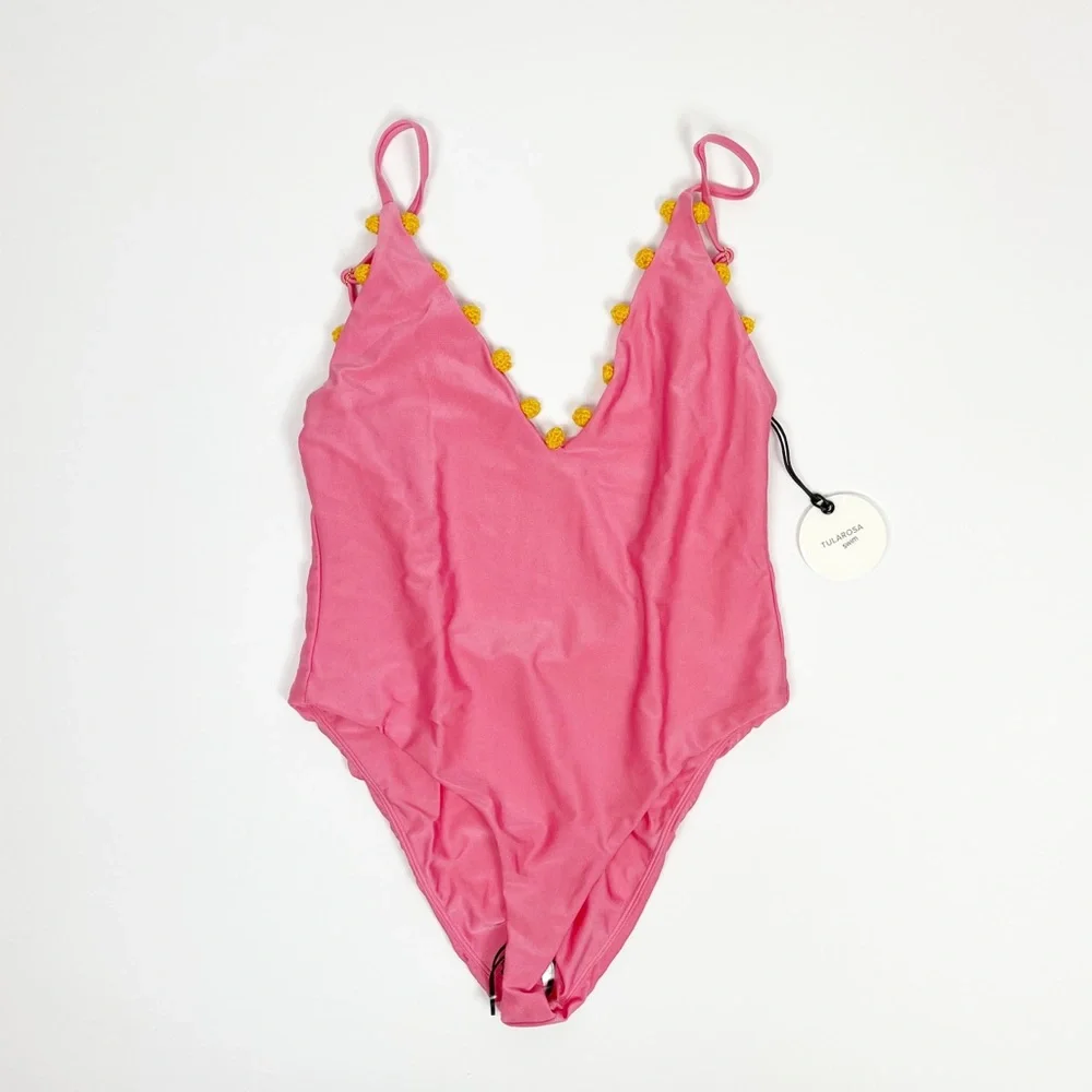 Tularosa Revolve‎ Pom Pom Pink Yellow One Piece Swimsuit Medium